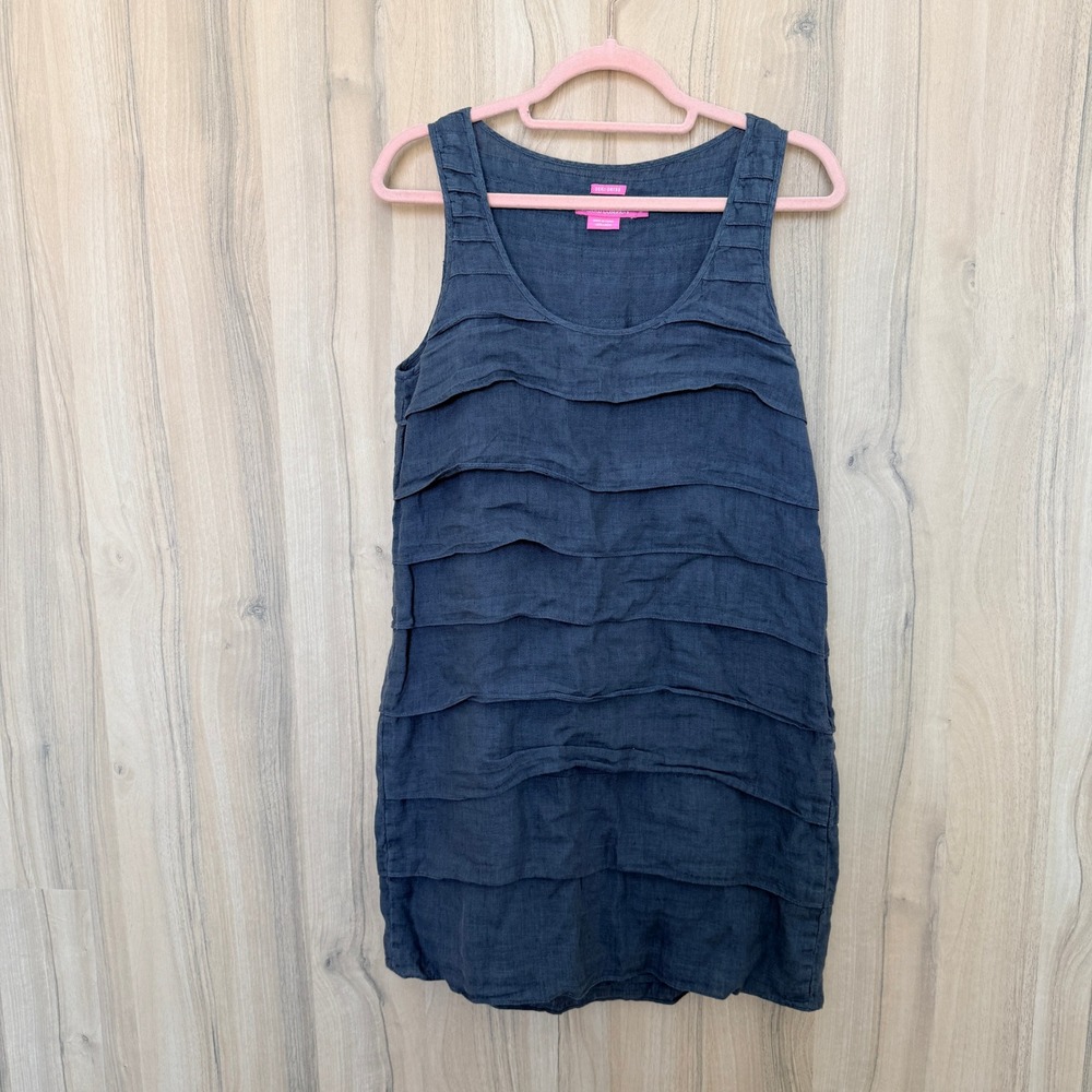 Island Company Linen Dress M Deko Tiered Ruffle Sleeveless Coastal Beach Boho
